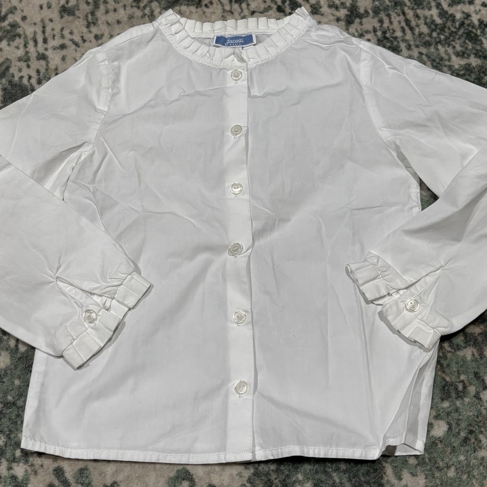 Jacadi Paris blouse 4Y White Ruffles Long Sleeve Button Up